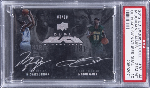 2012-13 UD "Exquisite Collection" Dual Black Signatures #B2-JJ LeBron James/Michael Jordan Dual Signed Card (#03/10) - PSA GEM MT 10 
